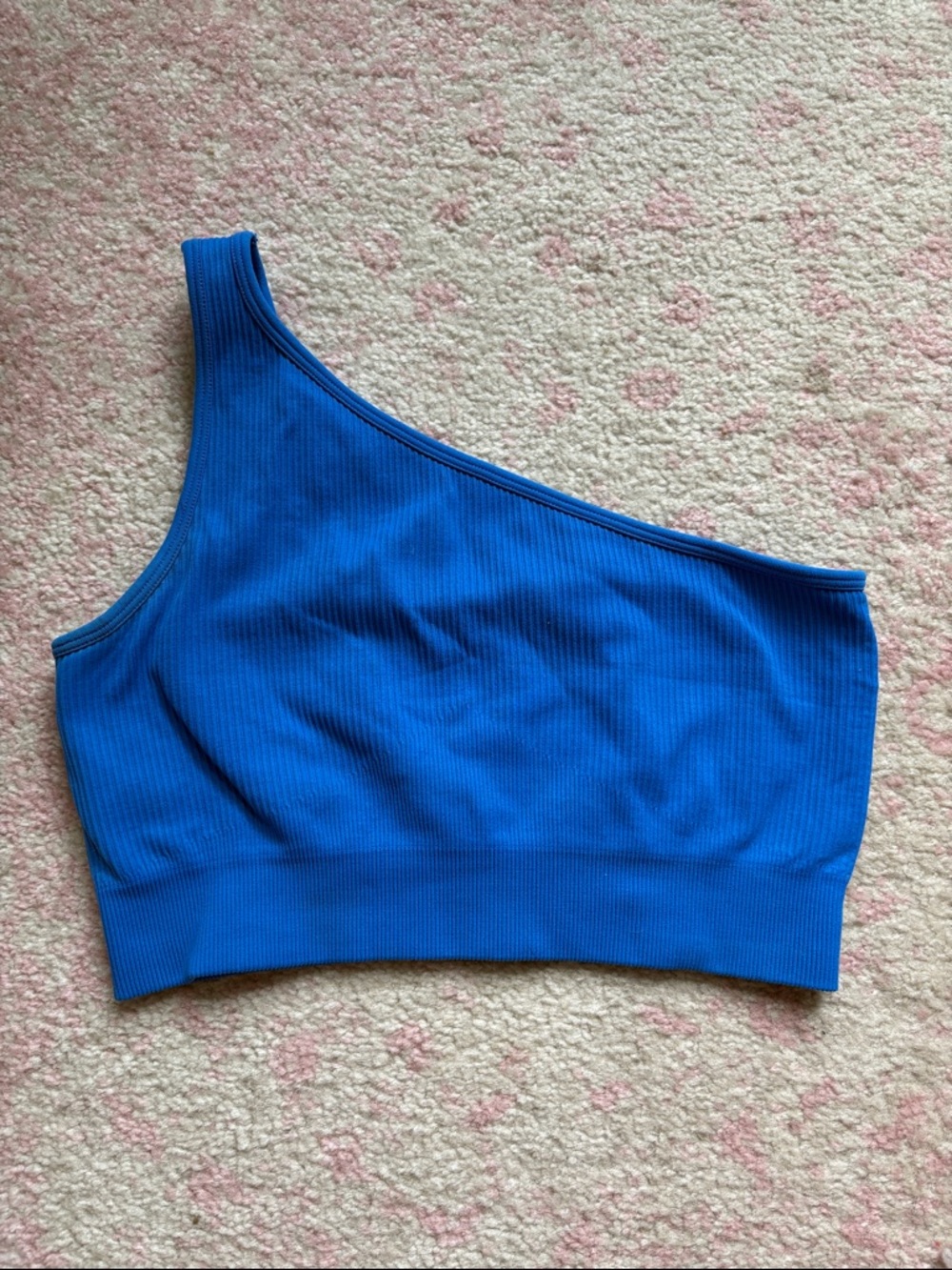 One-Shoulder Ribbed Crop Top - Blue
